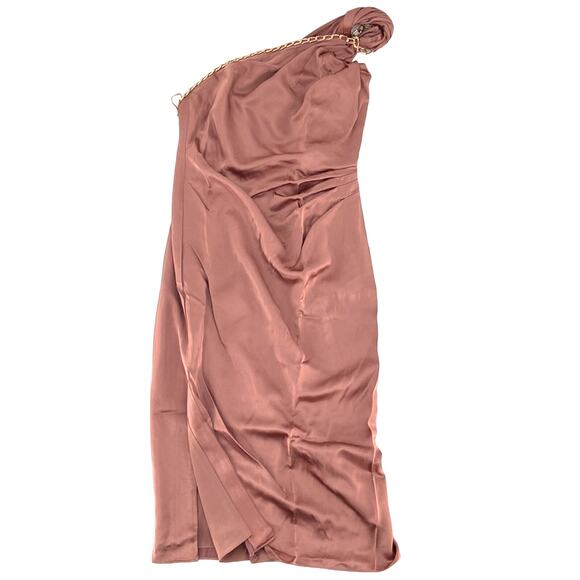 Reiss Adaline Chain Detail One-Shoulder Satin Dress | US 6 - Picture 3 of 11